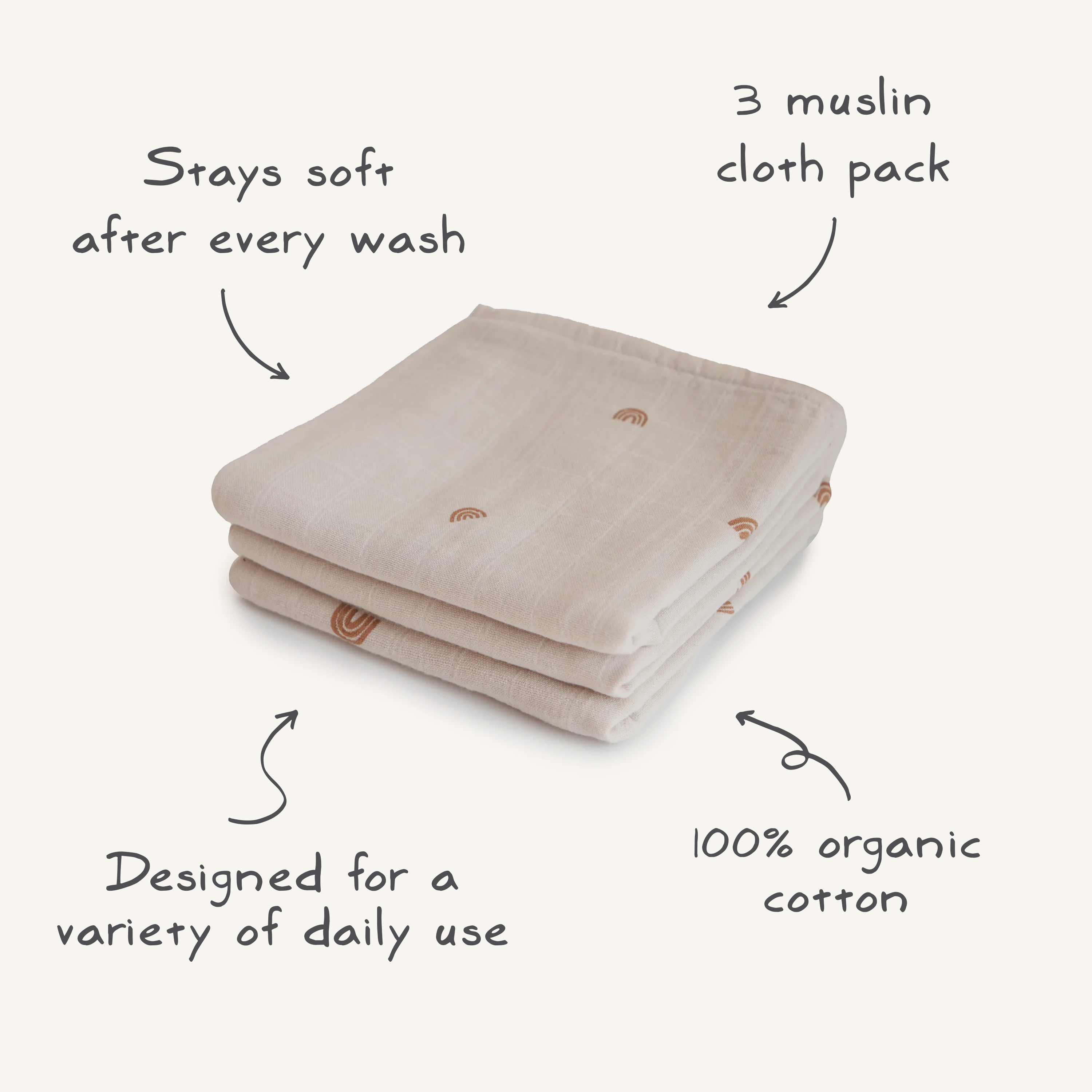 Organic Cotton Muslin Cloths 3-pack