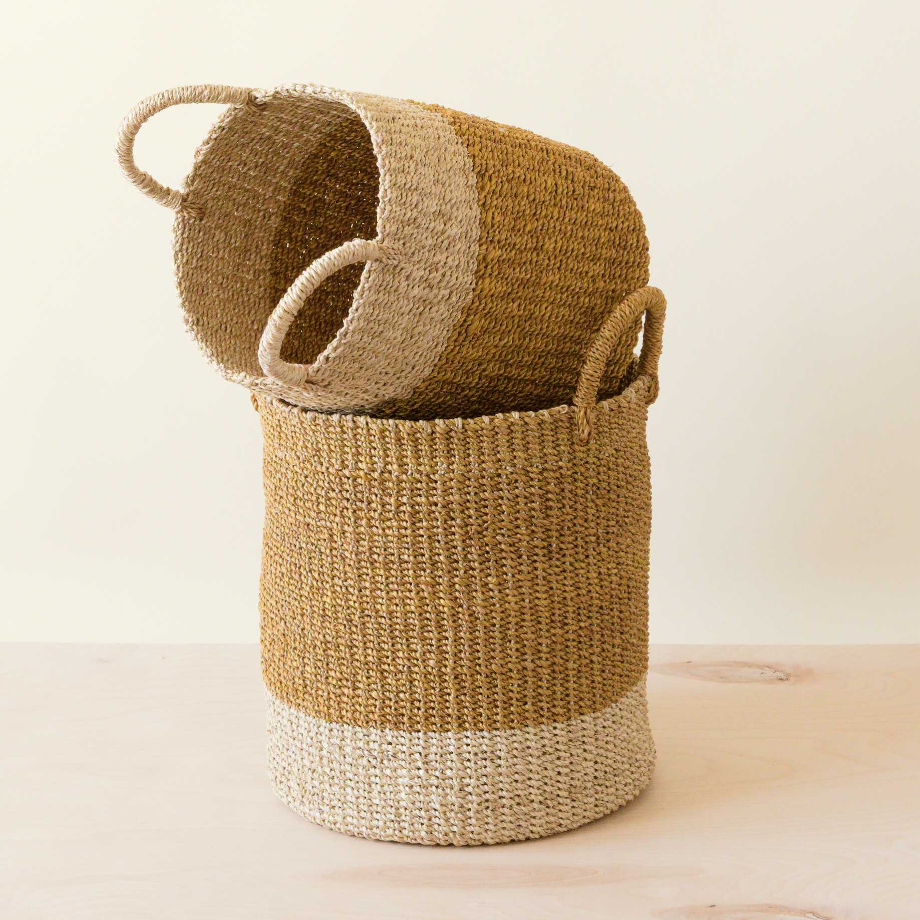 Mustard Baskets With Handle, Set Of 2 - Cylinder Baskets | Likhâ