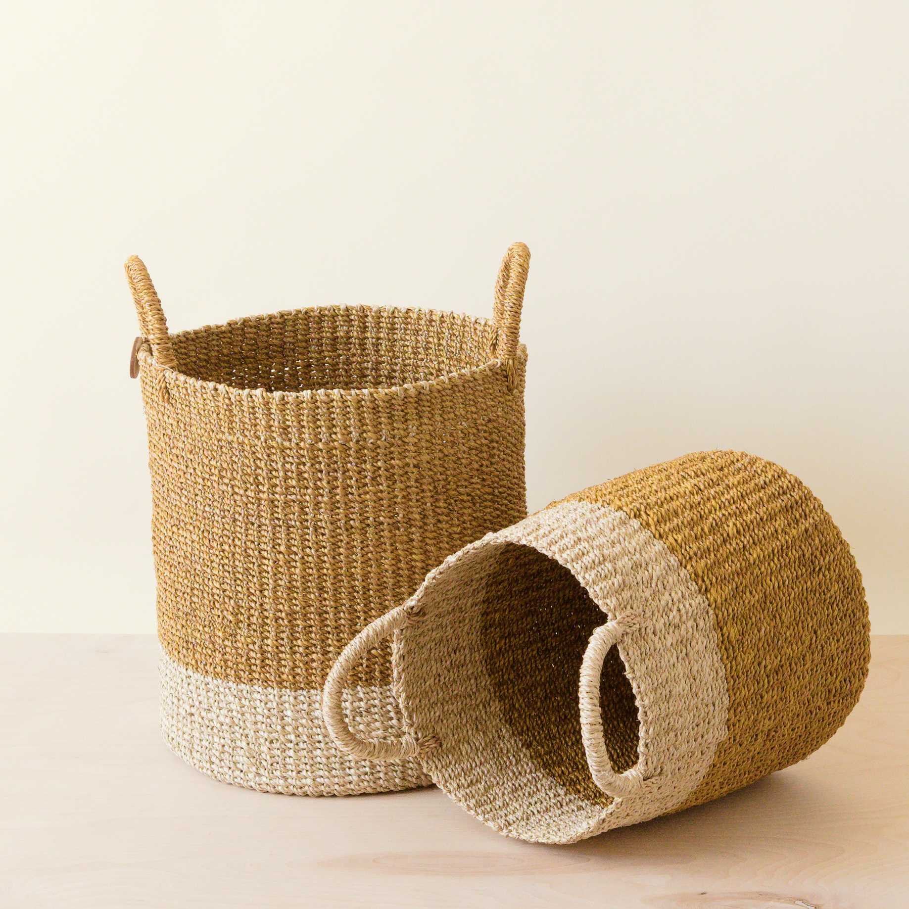 Mustard Baskets With Handle, Set Of 2 - Cylinder Baskets | Likhâ