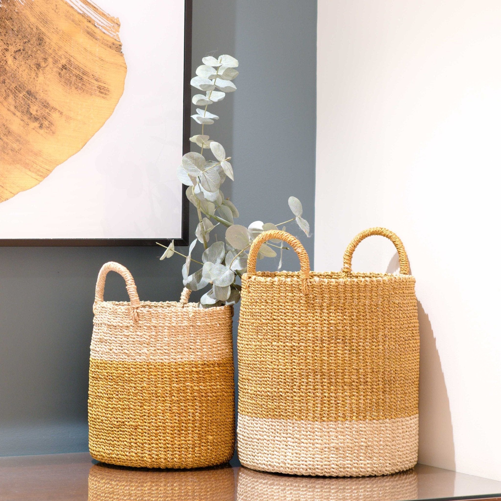 Mustard Baskets With Handle, Set Of 2 - Cylinder Baskets | Likhâ