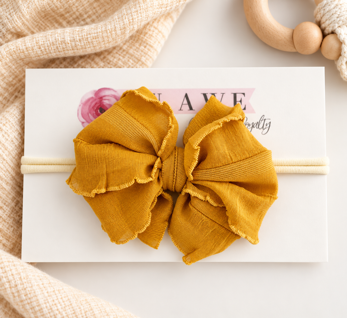 Mustard | Skinny Mini Nylon Ruffled Baby Headband