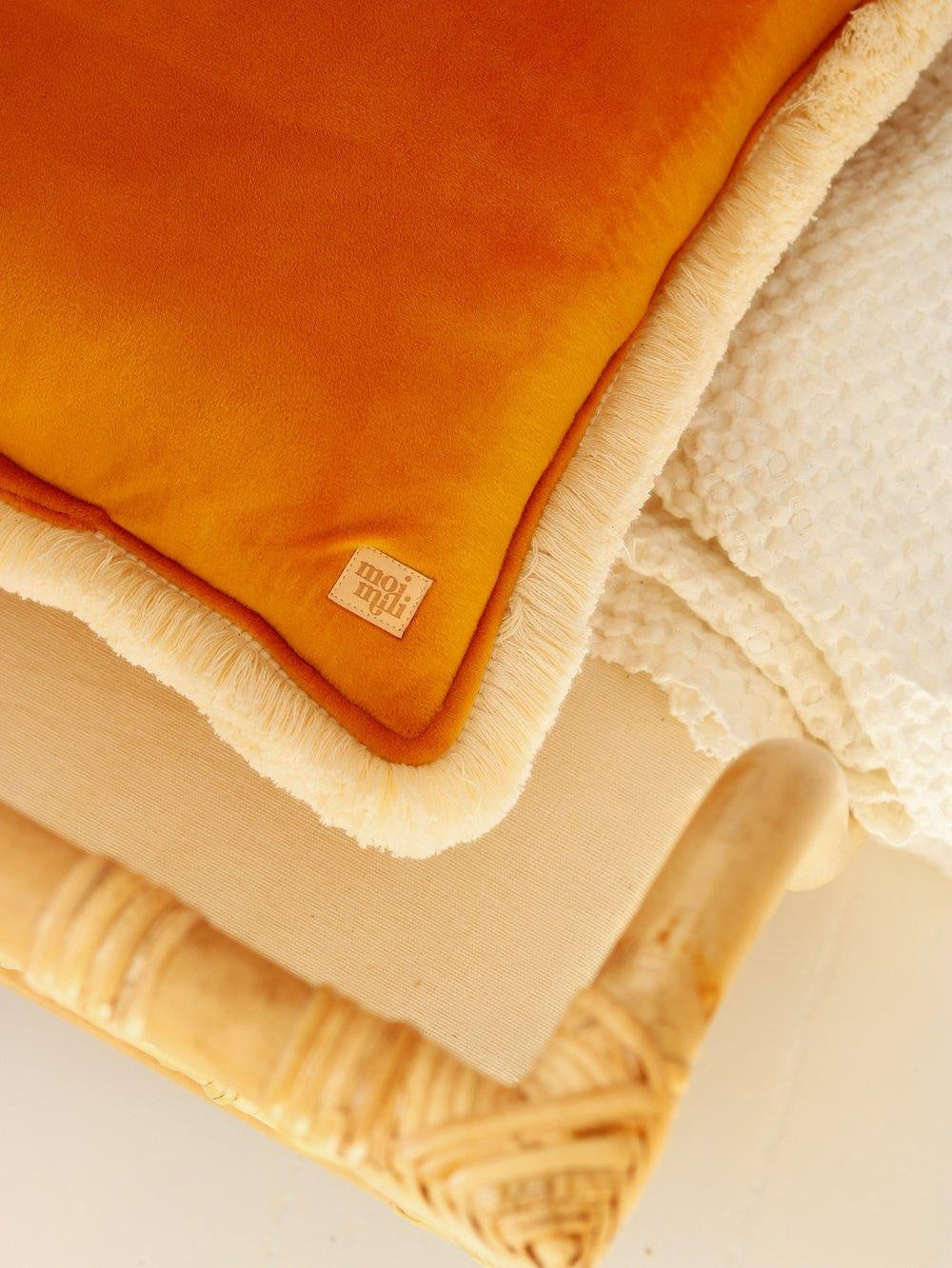 Soft Velvet Mustard - Pillow With Fringe