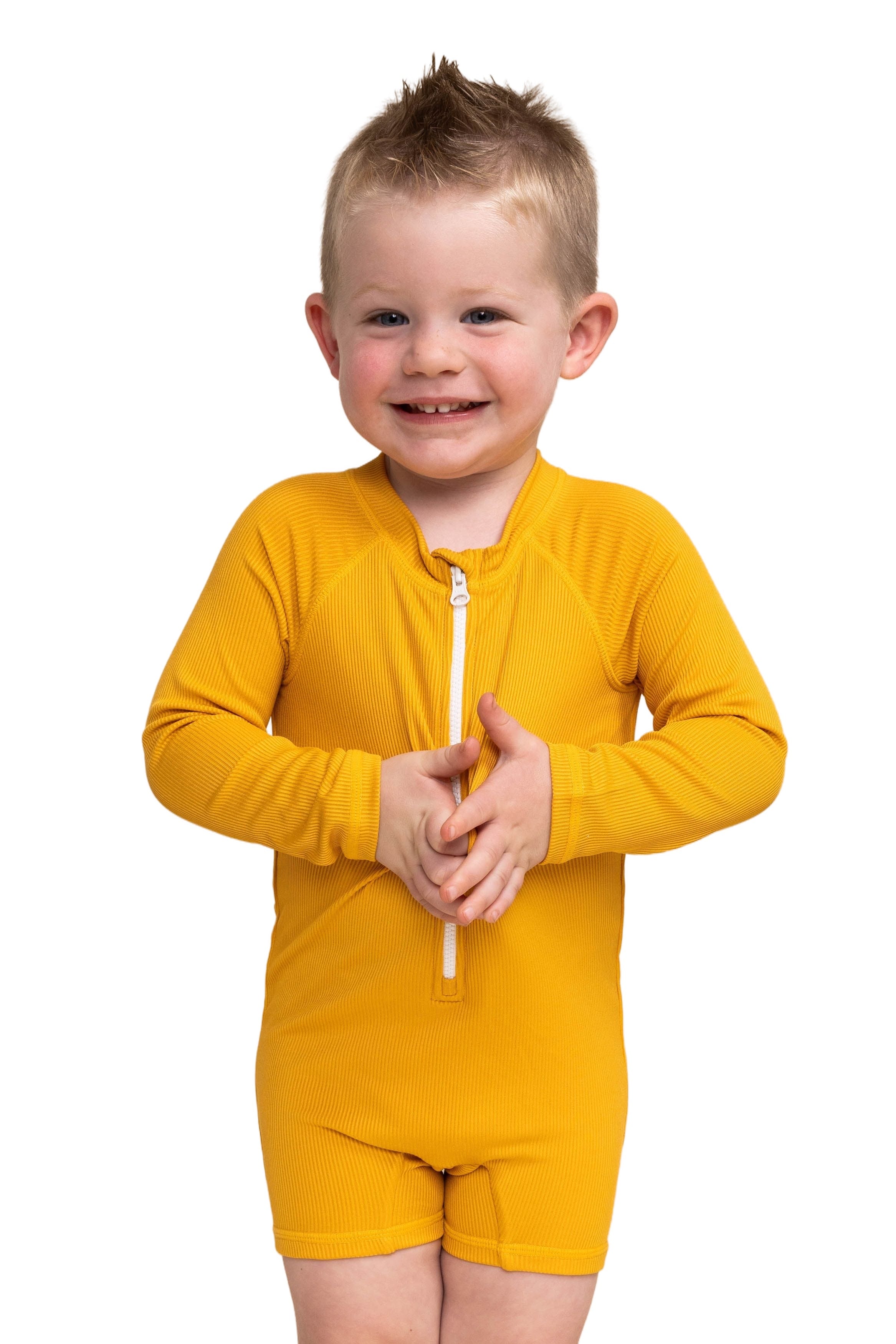 Boy's Zip Up Rashguard | Yellow Ribbed