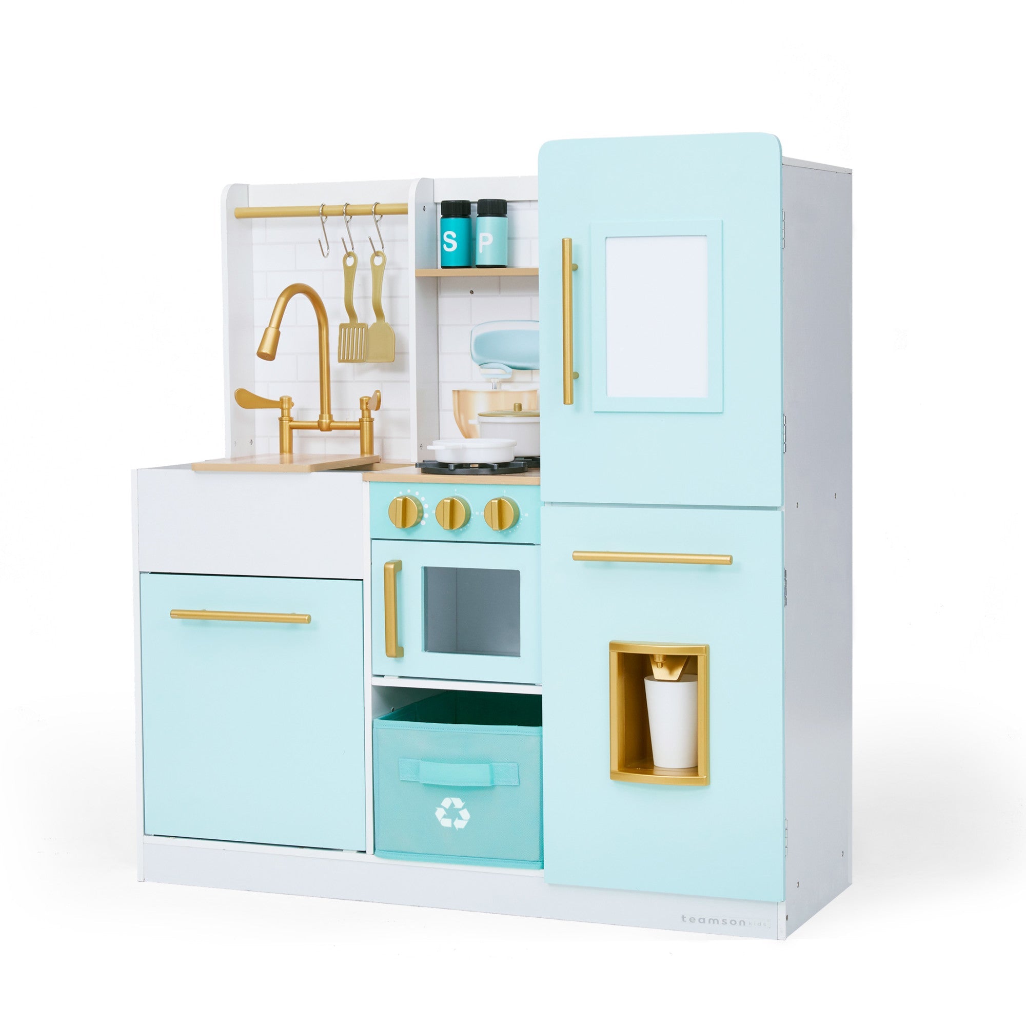 Biscay Delight Classic Play Kitchen with Magnetic Refrigerator and Accessories, Mint