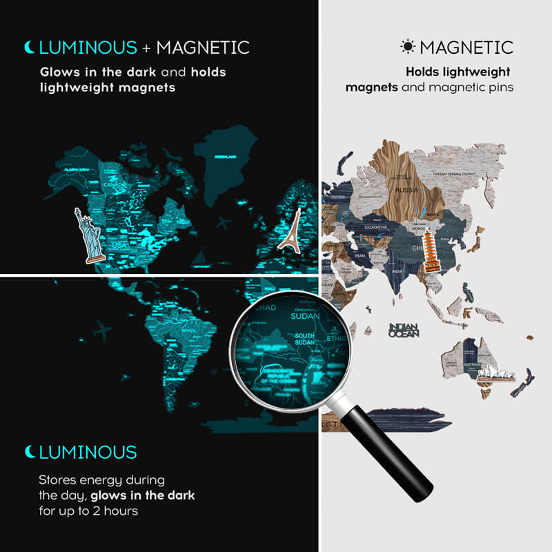 3d Luminous Colored Wooden World Map Mystery