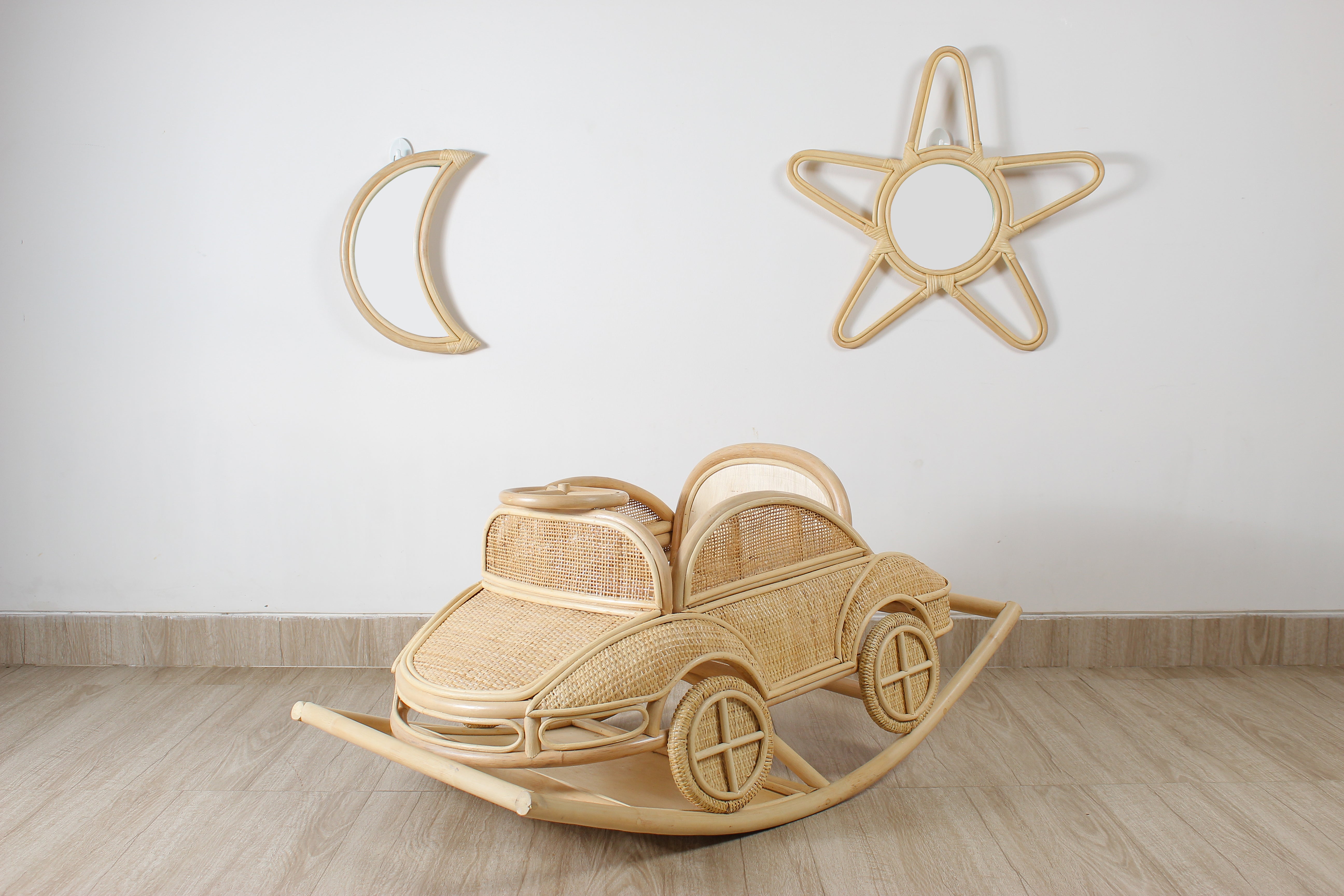 Rattan Star Wall Mirror – Boho & Space Kids Room Decor - Celestial Theme - Universe Theme Kids Room