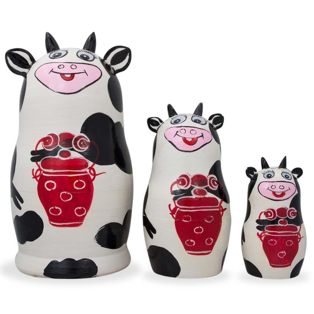 Set Of 3 Spotted Cow Family Animal Nesting Dolls 5.5 Inches