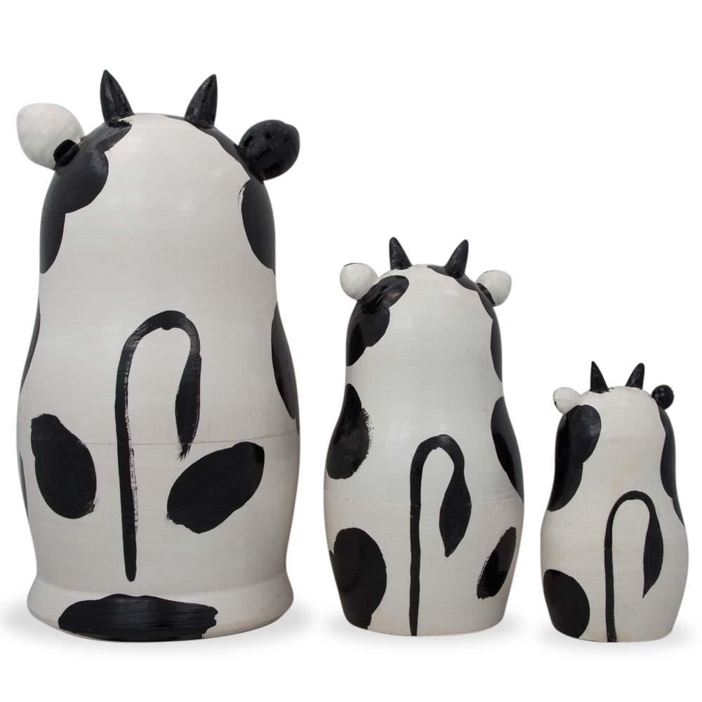 Set Of 3 Spotted Cow Family Animal Nesting Dolls 5.5 Inches