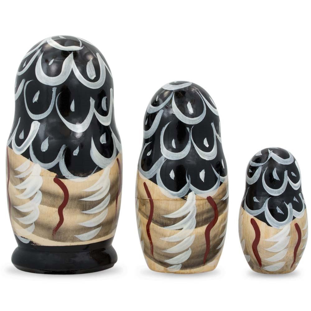 Set Of 3 Owl Family Wooden Nesting Dolls 4.25 Inches