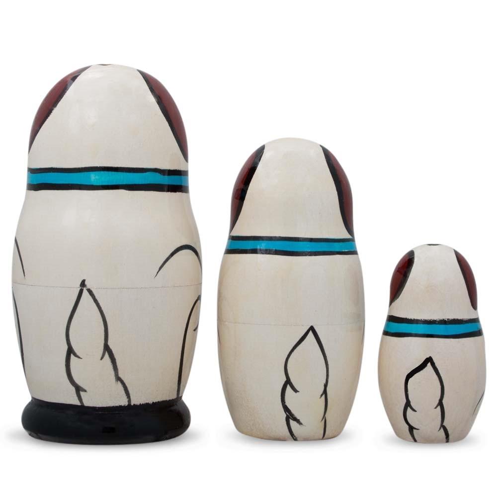 3 White Dog With Bone Collar Wooden Nesting Dolls Matryoshka 4.25 Inches