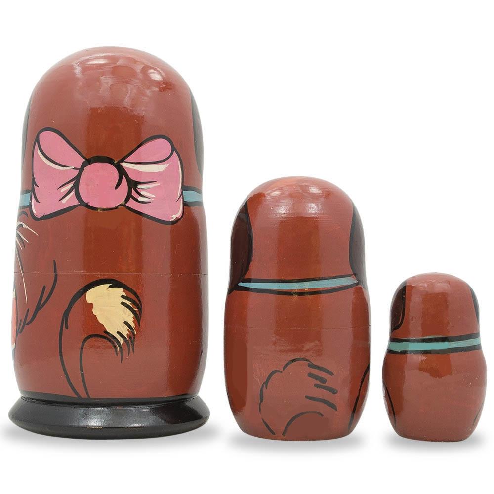 Set Of 3 Brown Dog With Ball Wooden Nesting Dolls 5 Inches