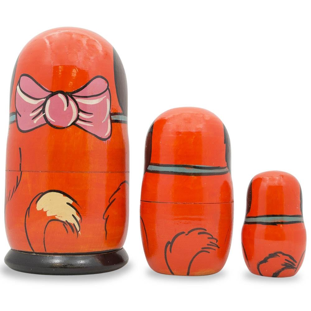 Set Of 3 Dogs With Ball  Wooden Nesting Dolls 5 Inches