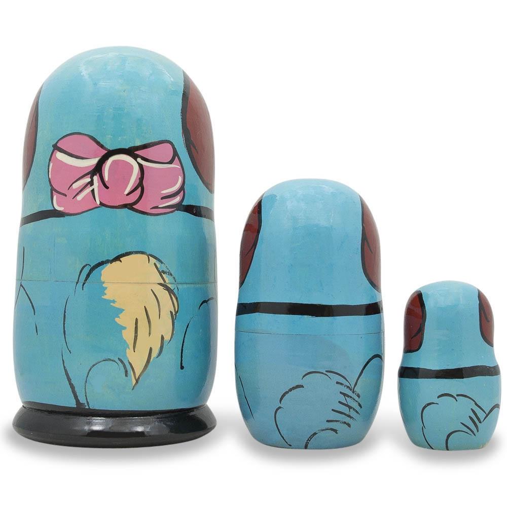 Set Of 3 Dogs With Rubber Ball Wooden Nesting Dolls 5 Inches