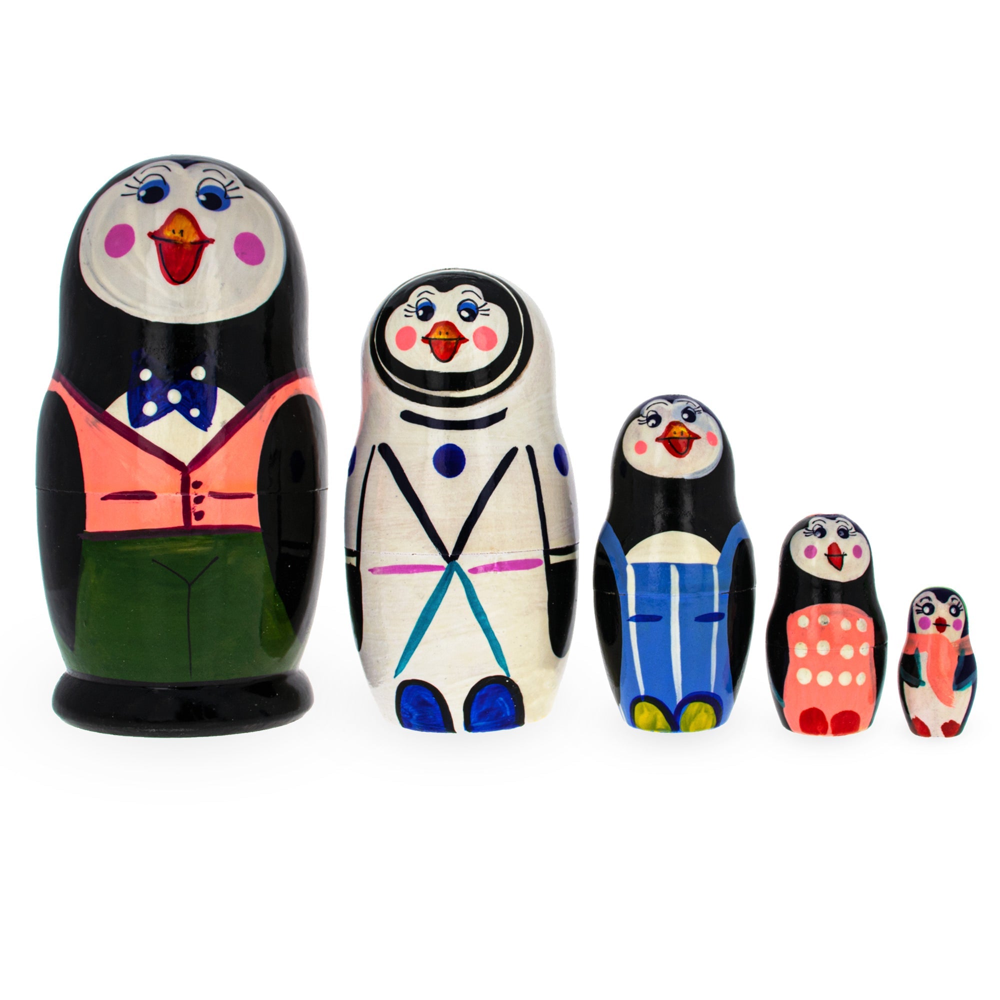 Set Of 5 Happy Penguins  Nesting Dolls