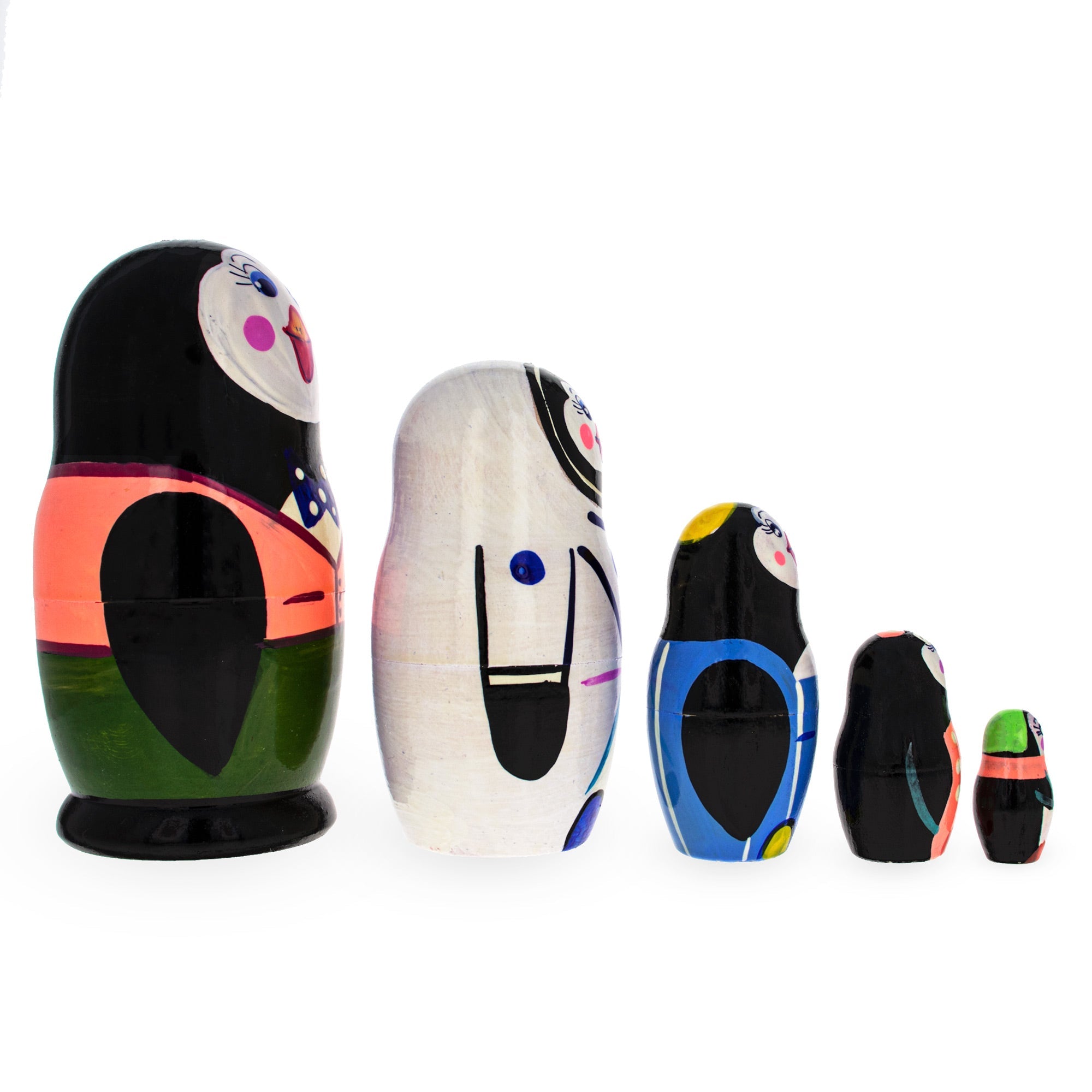 Set Of 5 Happy Penguins  Nesting Dolls