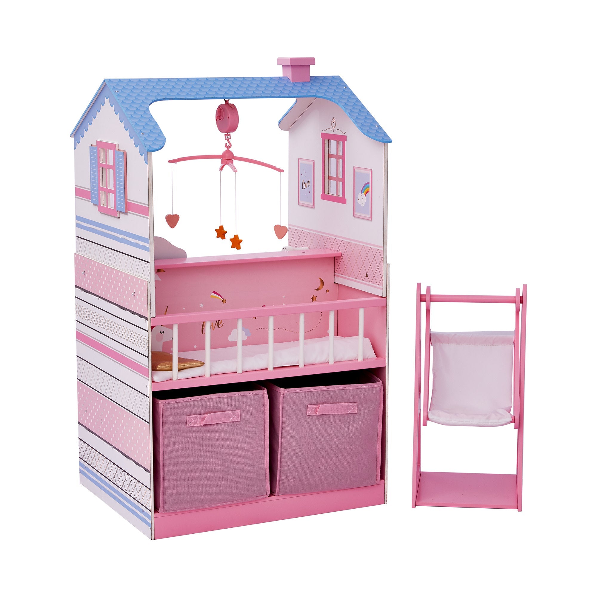 Olivia's Little World Baby Doll Changing Station Dollhouse With Storage, Pink