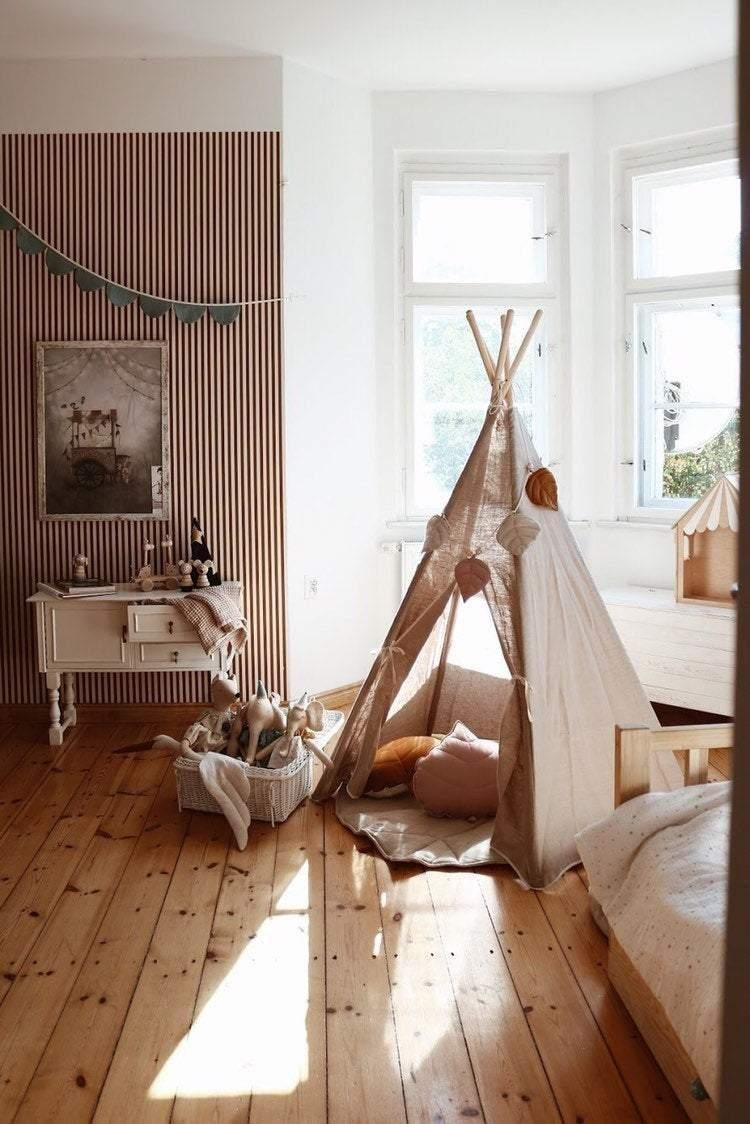 natural Linen Teepee Tent And White And Grey - Leaf Mat Set