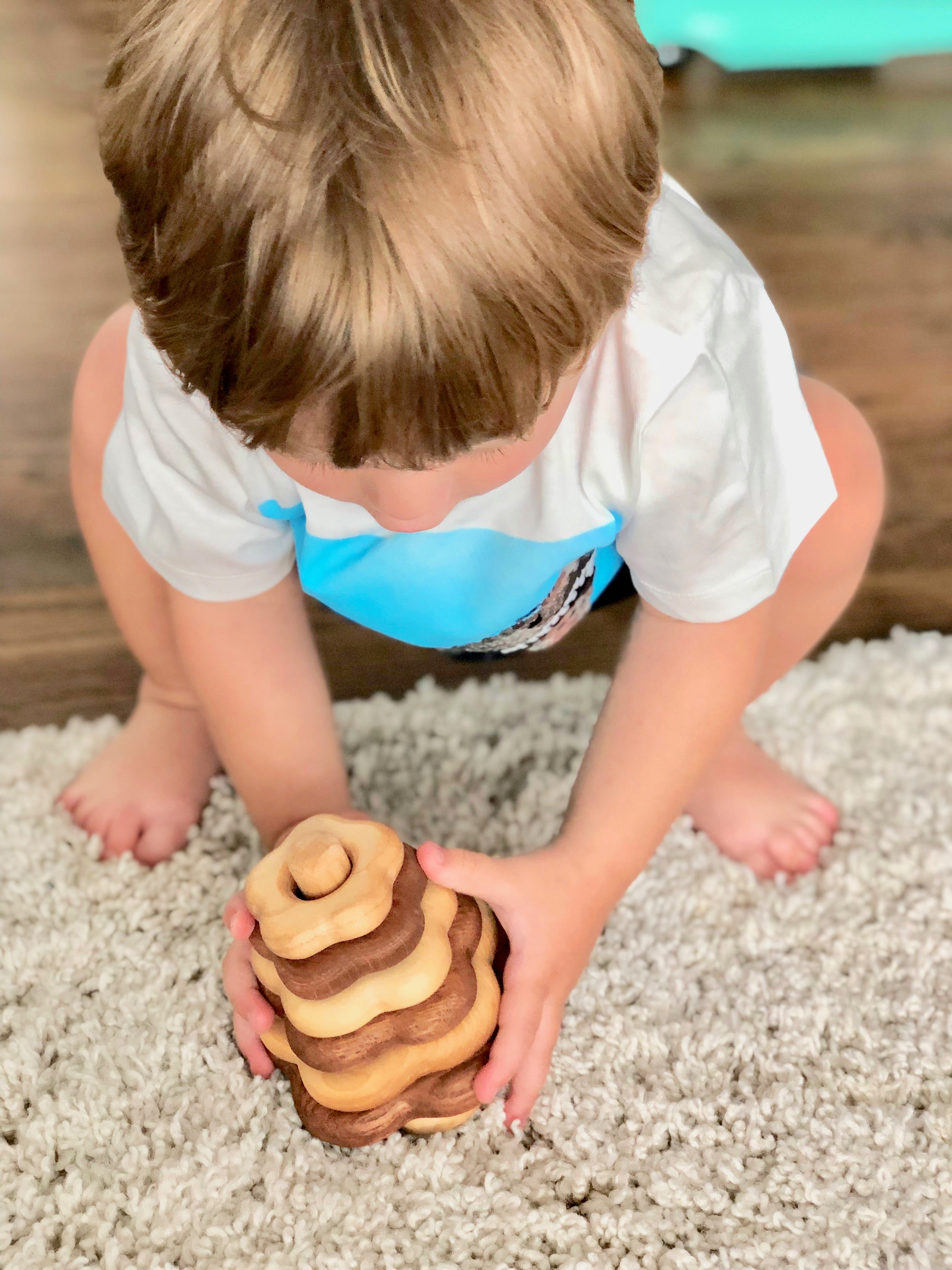 Wooden Stacking Toy In Flower Shape From 2 Types Of Wood