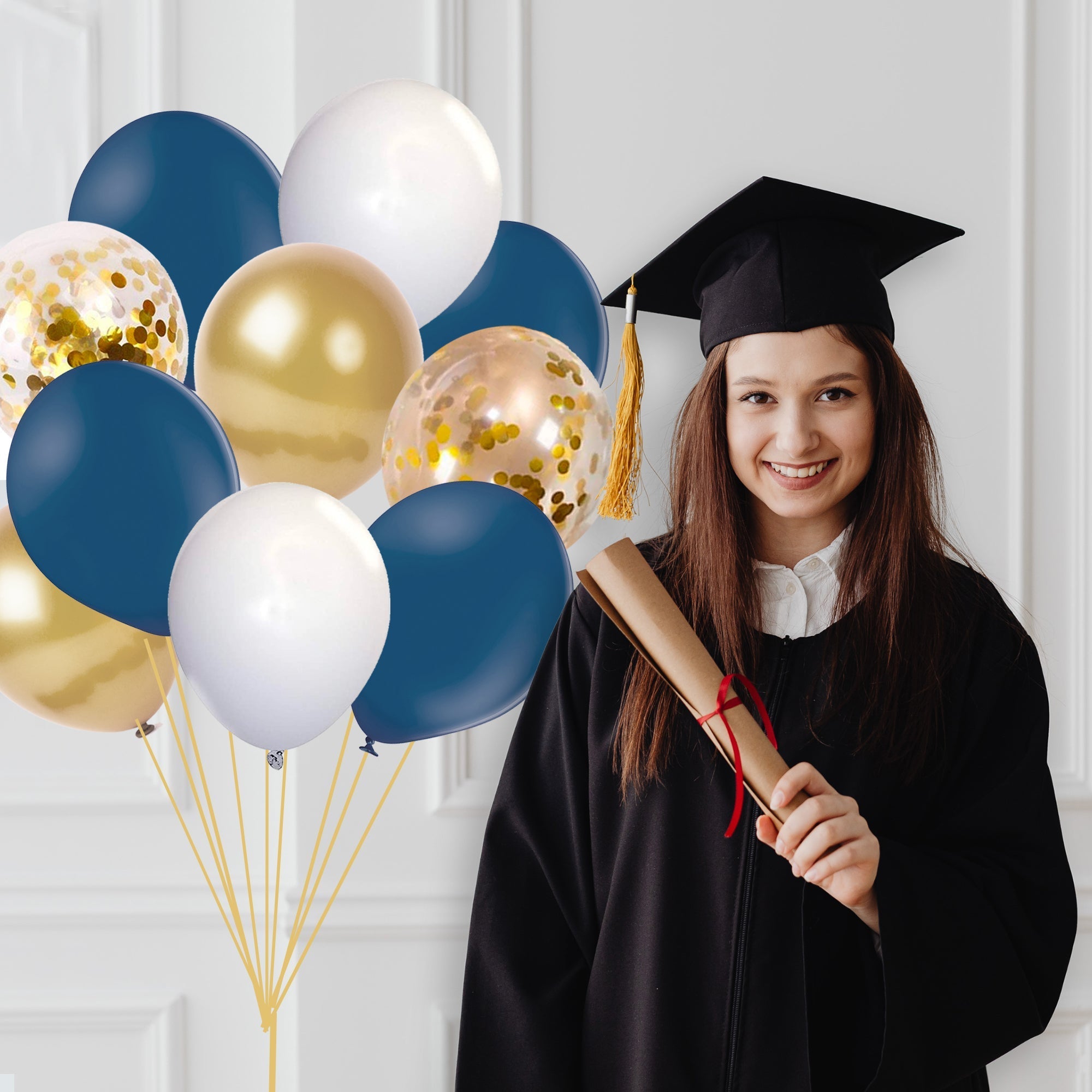 Navy And Gold Graduation 2025 Balloon Bouquet