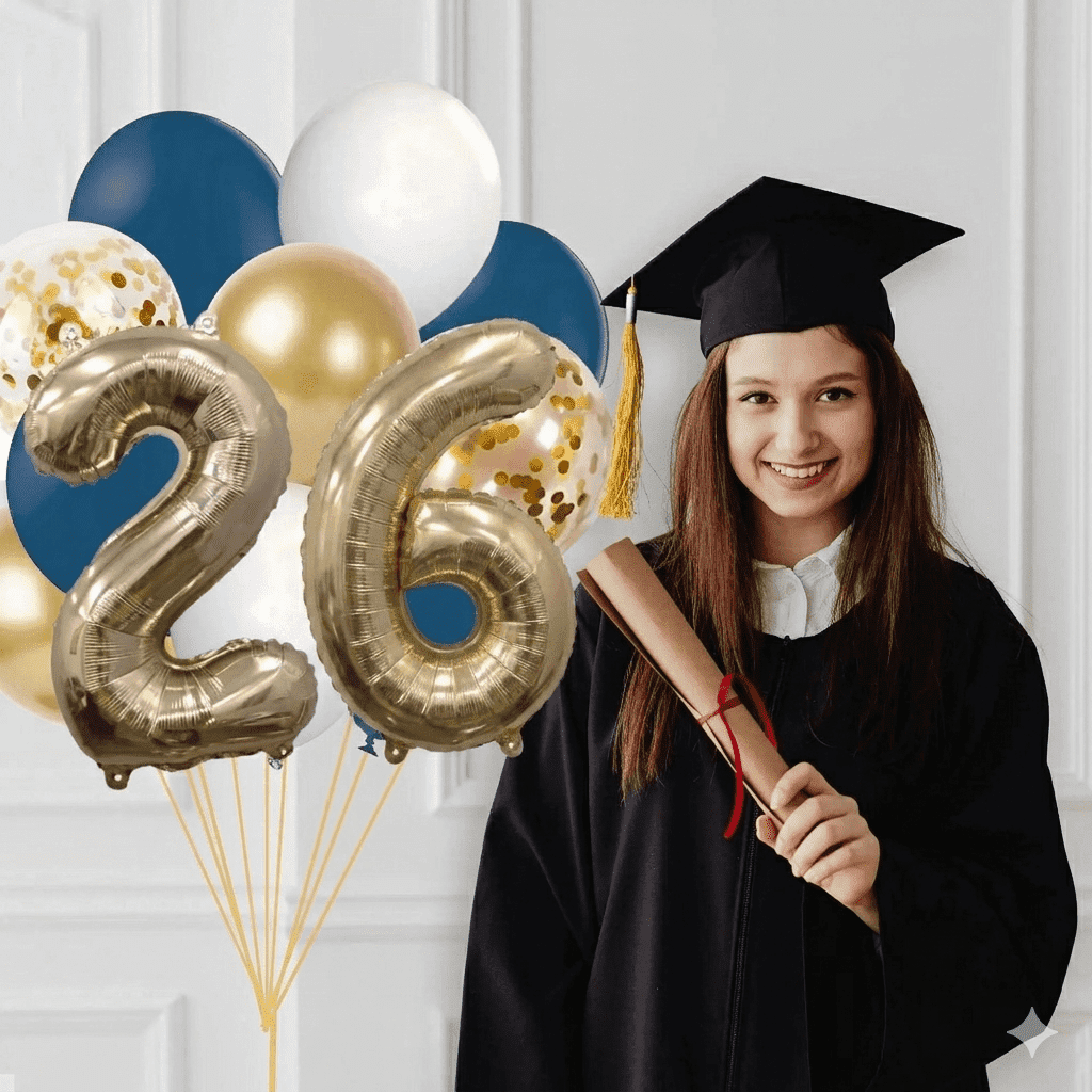Navy And Gold Graduation 2025 Balloon Bouquet