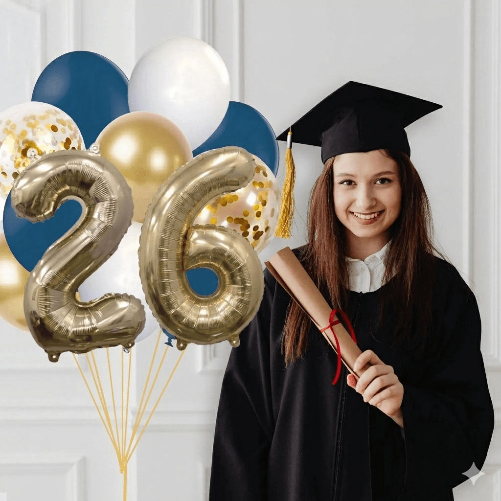 Navy And Gold Graduation 2025 Balloon Bouquet