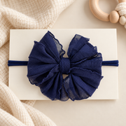 Navy | Skinny Mini Nylon Ruffled Baby Headband