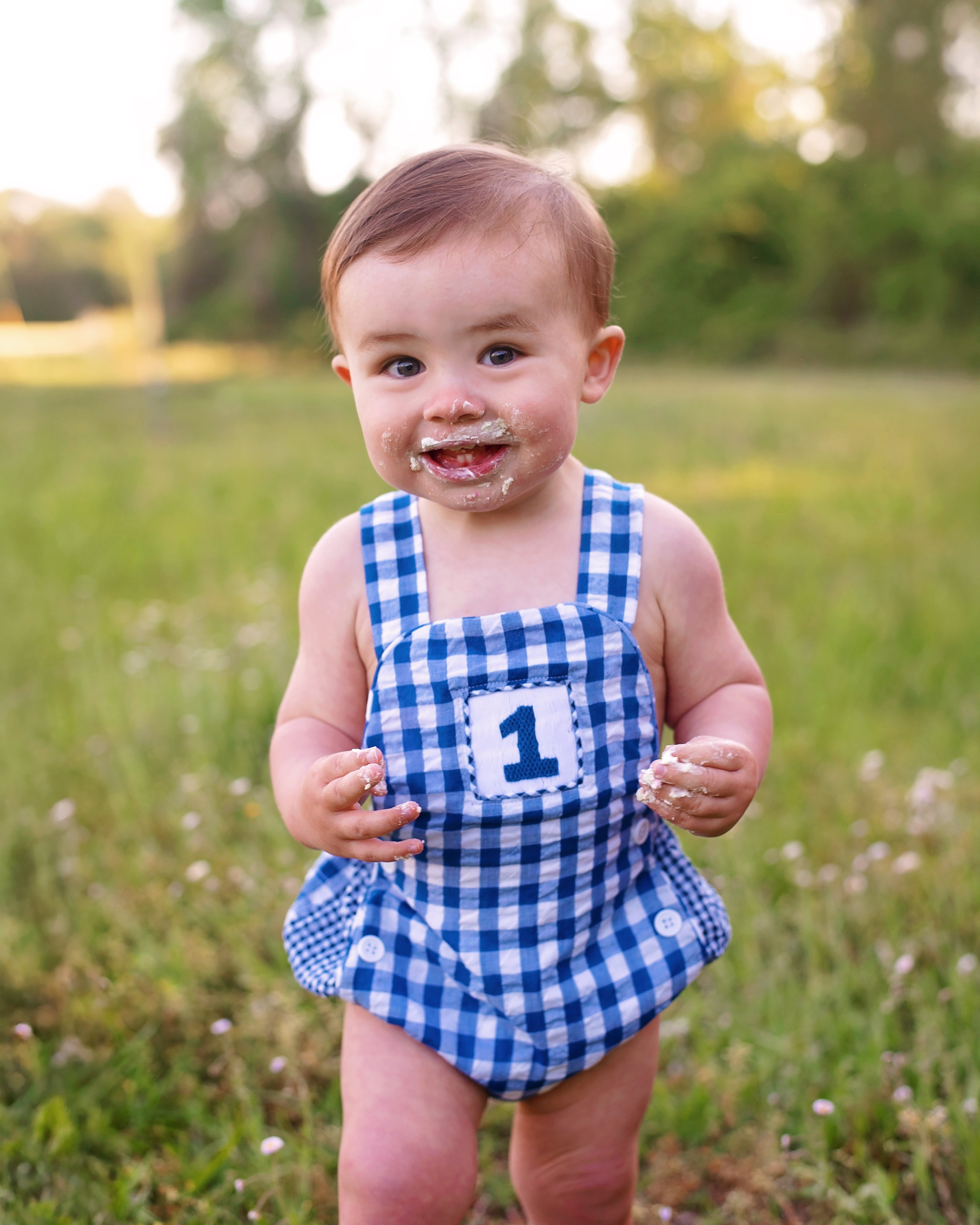 Navy Blue Smocked First Birthday Sunsuit