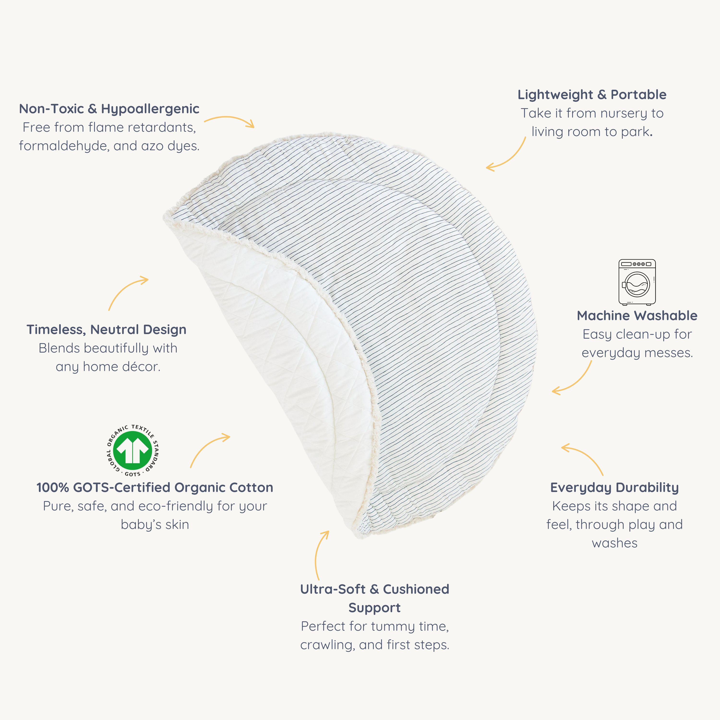 Organic Cotton Quilted Play Mat - Navy Stripes