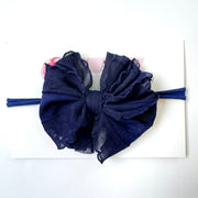 Navy | Skinny Mini Nylon Ruffled Baby Headband