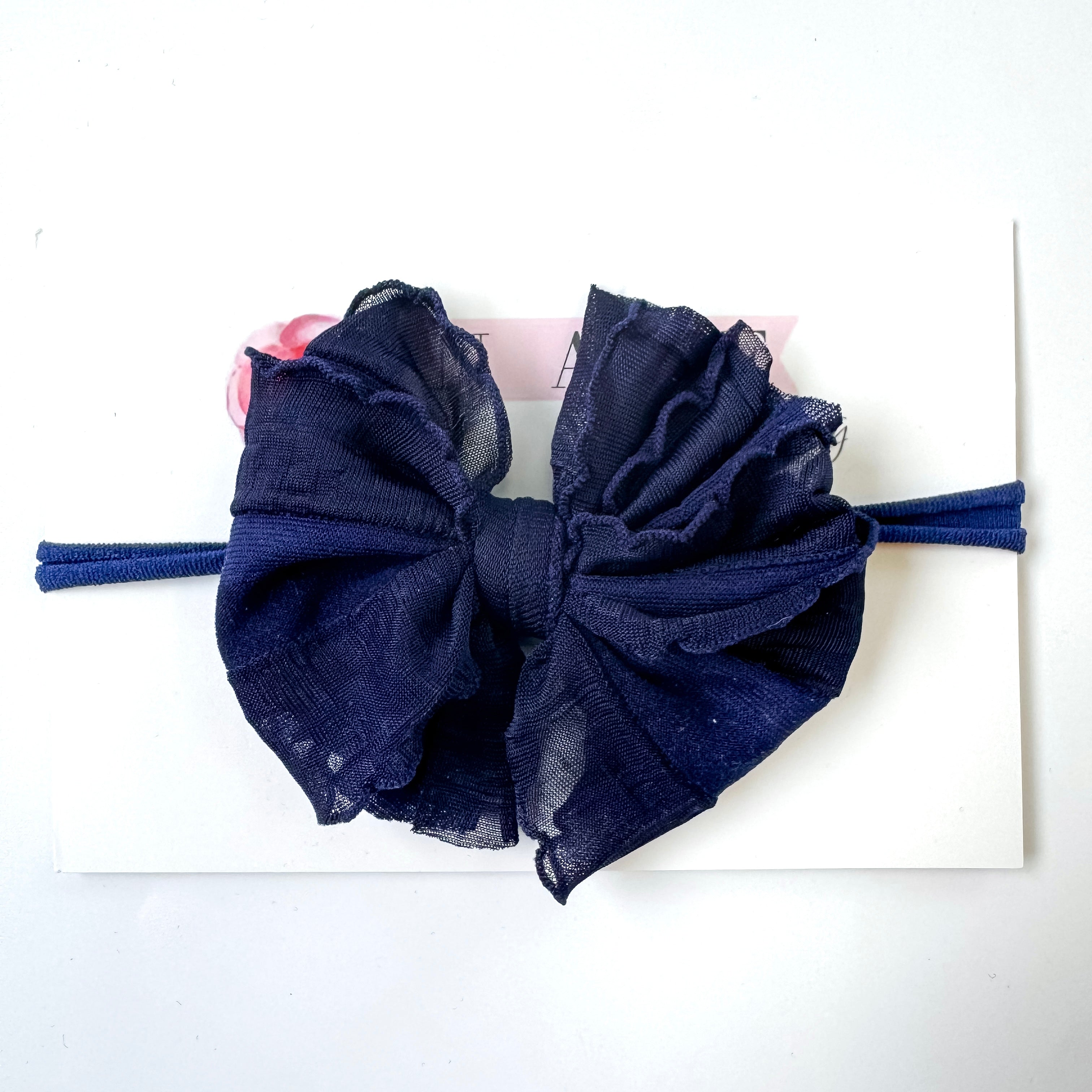 Navy | Skinny Mini Nylon Ruffled Baby Headband