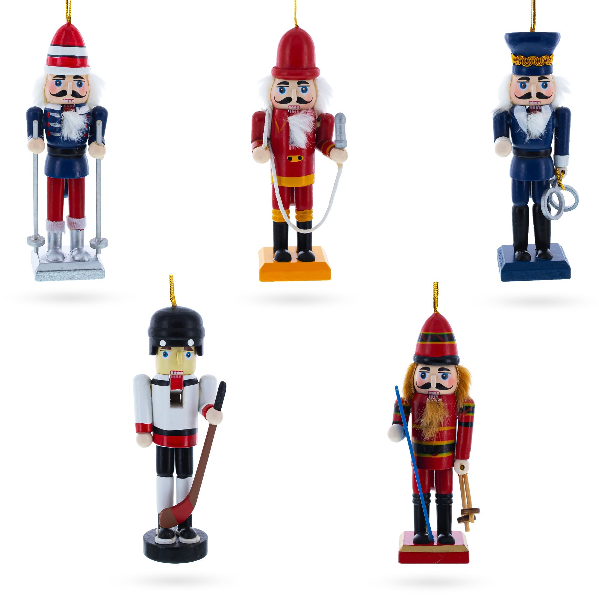 5 Nutcrackers: Firefighter, Policeman, Hockey, Skier, Snowboarder 5 Inches