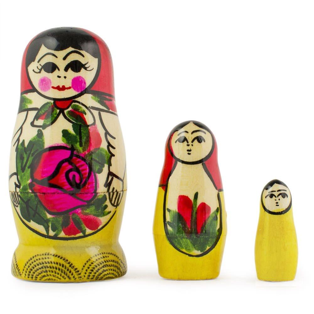 Set Of 3 Miniature Traditional Wooden Matryoshka Nesting Dolls 3 Inches