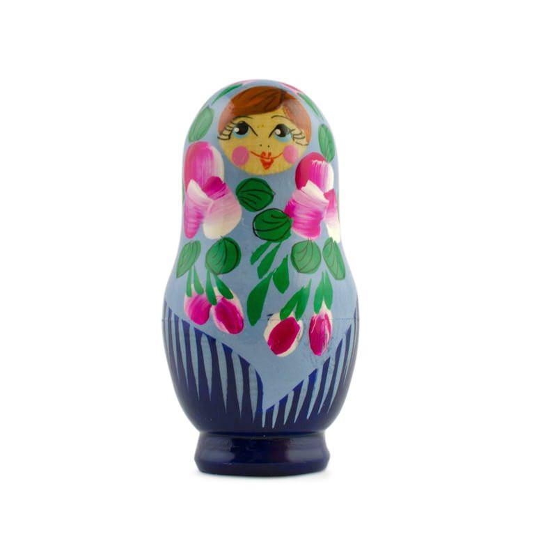 Set Of 3 Blue Dress Wooden  Nesting Dolls 3.5 Inches