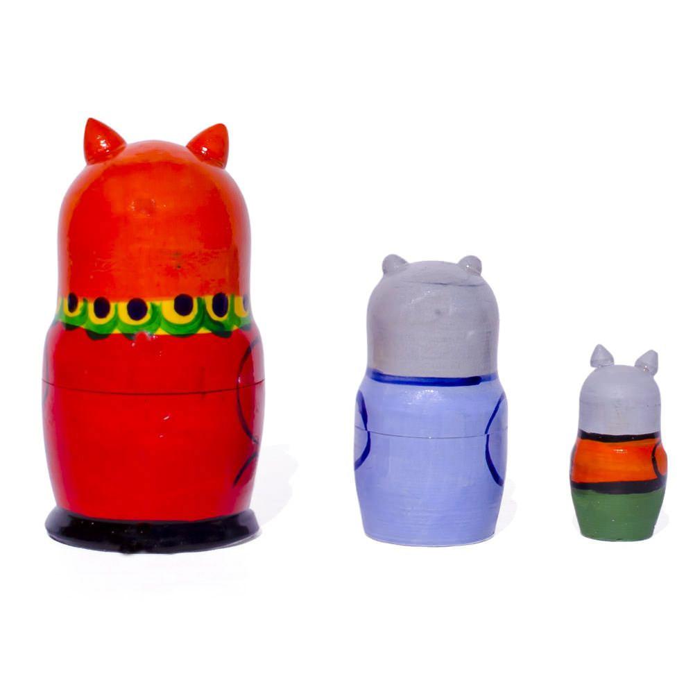 Set Of 3 Cat With Balalaika Music Instrument Nesting Dolls 3.5 Inches