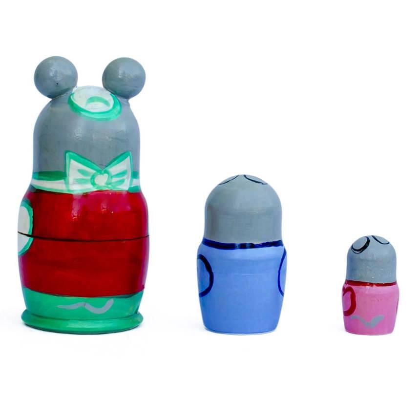 Set Of 3 Mouse Wooden Nesting Dolls 3.5 Inches