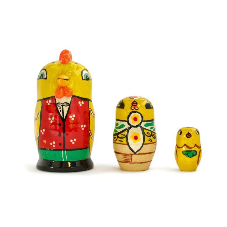 3 Rooster And Chicks Wooden Easter Nesting Dolls 3.5 Inches