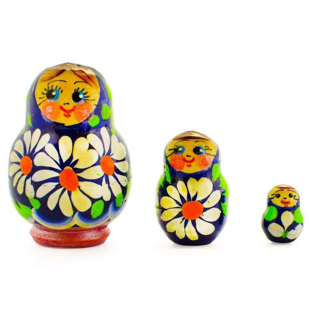 Set Of 3 Daisy Flowers Miniature Wooden Nesting Dolls 2 Inches