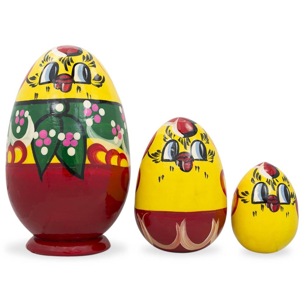 Set Of 3 Hen And Chicks Wooden Nesting Dolls 4.75 Inches