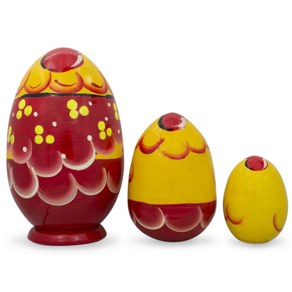 Set Of 3 Hen And Chicks Wooden Nesting Dolls 4.75 Inches