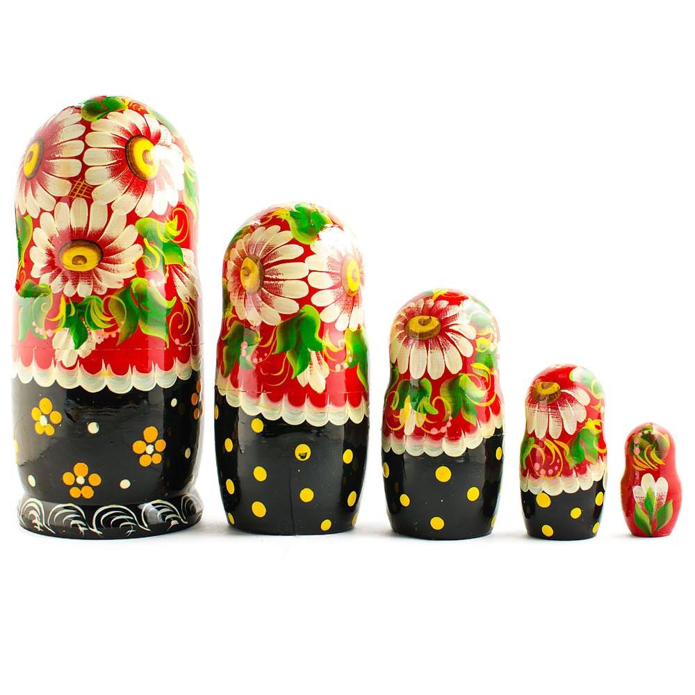 Set Of 5 Summer In The Village Wooden Nesting Dolls 6.5 Inches