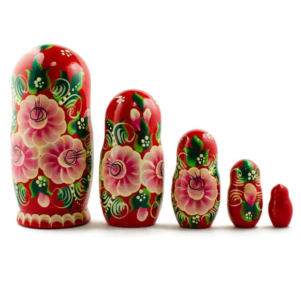 Set Of 5 Dancing Couple In Winter Village Nesting Dolls 6.5 Inches