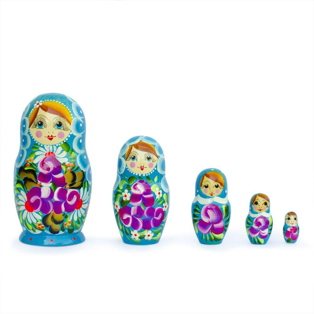 Set Of 5 Iris Nesting Dolls 6 Inches