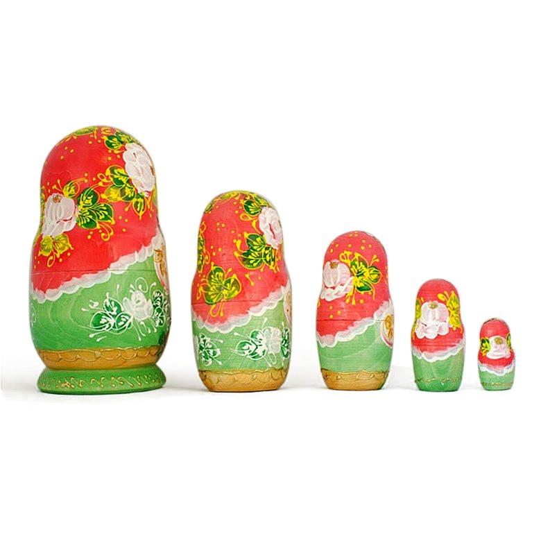 Set Of 5 Girls With Cats Wooden Nesting Dolls 6.5 Inches