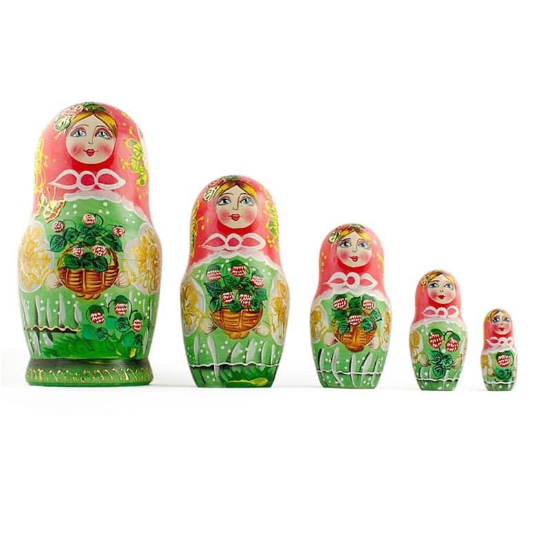 Set Of 5 Flowers Basket Nesting Dolls 6.5 Inches