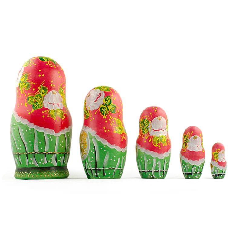 Set Of 5 Flowers Basket Nesting Dolls 6.5 Inches