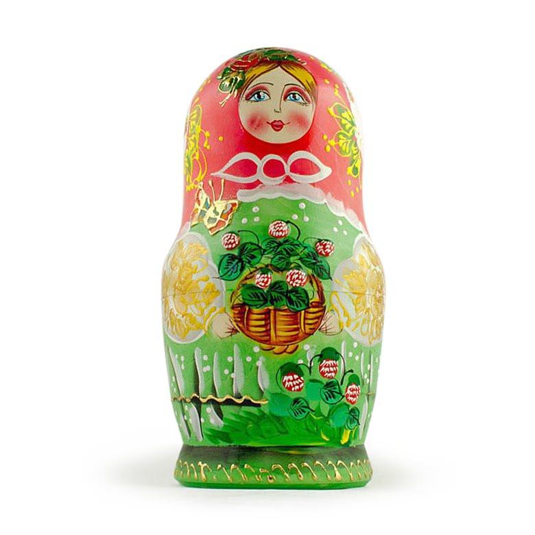 Set Of 5 Flowers Basket Nesting Dolls 6.5 Inches