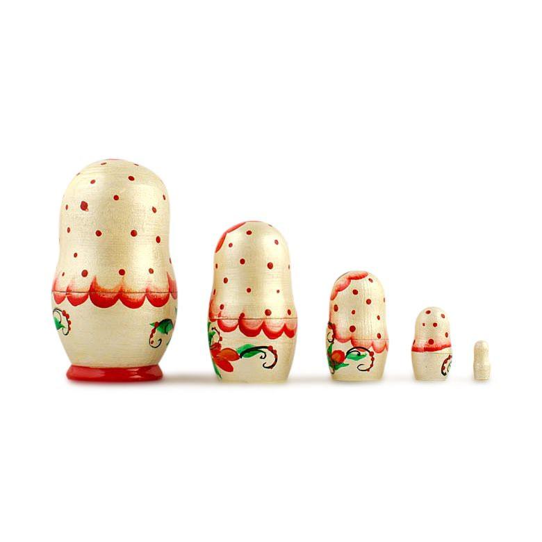 Set Of 5 Red Poppy Flowers Dress Wooden Nesting Dolls 3.5 Inches