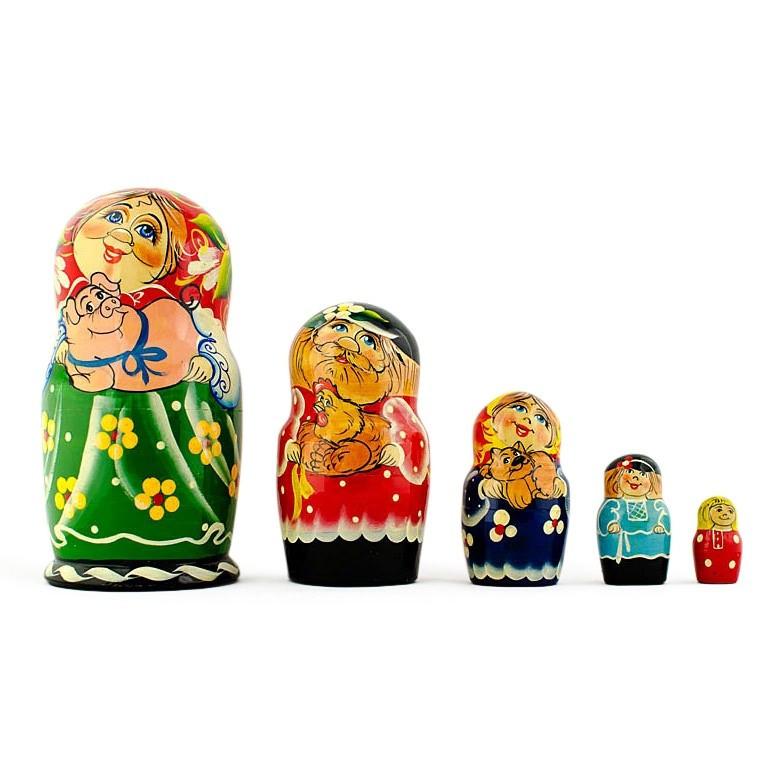 Set Of 5 Farmers Family Nesting Dolls 7 Inches