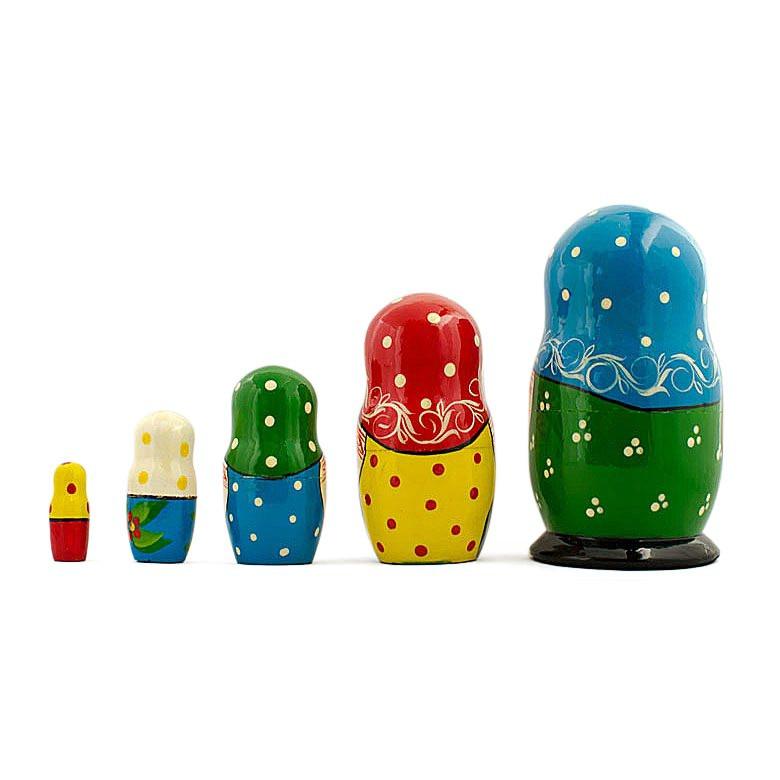 Set Of 5 Folk Girls Wooden Nesting Dolls 5.5 Inches