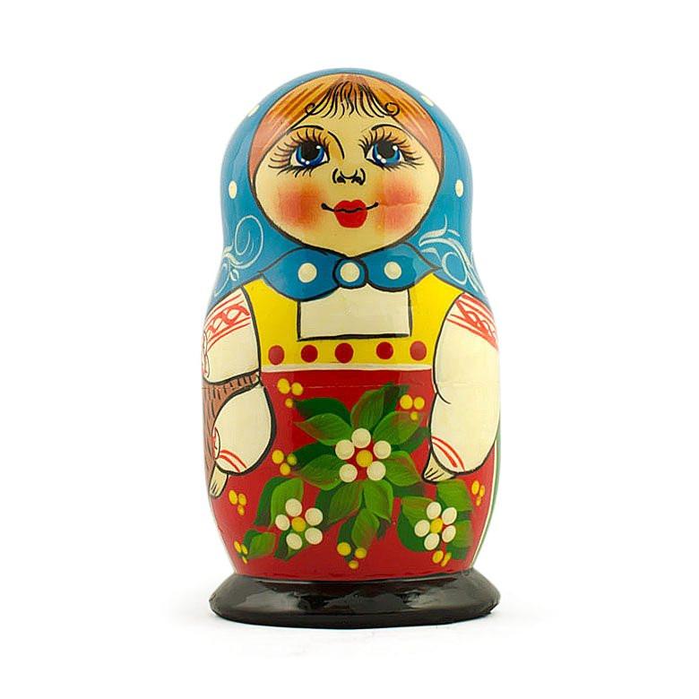 Set Of 5 Folk Girls Wooden Nesting Dolls 5.5 Inches